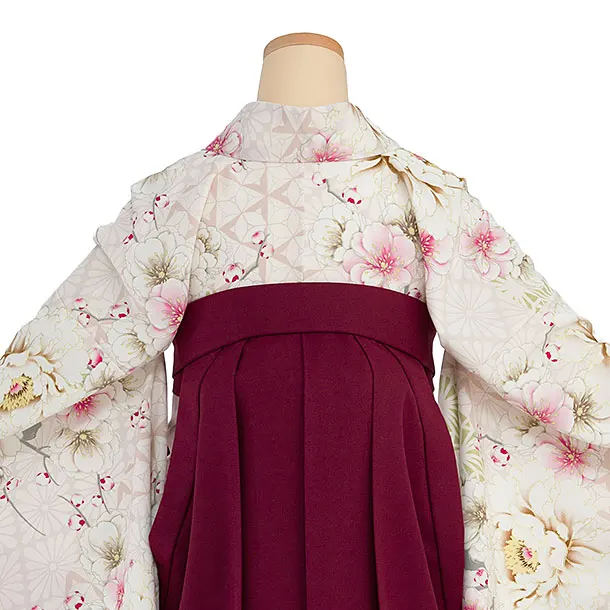 卒業袴1229 JAPAN STYLE／くすみピンク牡丹八重桜／エンジ梅丸紋刺繍