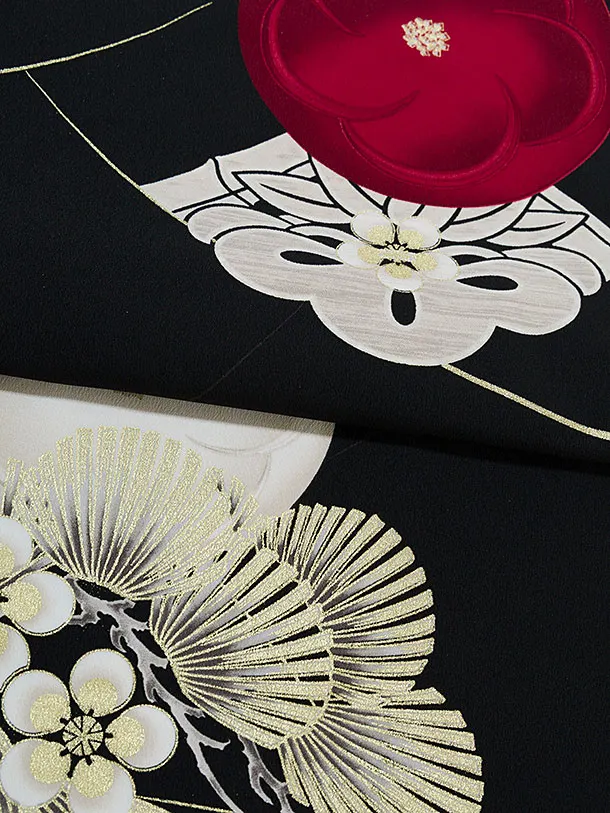 卒業袴1230 JAPAN STYLE／黒片身替わり 梅丸紋／エンジ梅丸紋刺繍袴