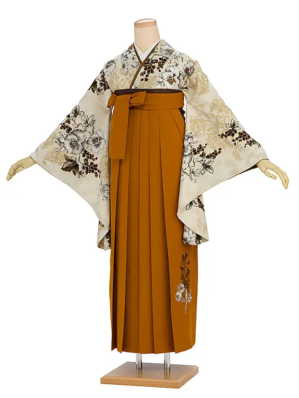 卒業袴1250 JILL STUART／ベージュ パンジー／テラコッタ鈴蘭刺繍袴