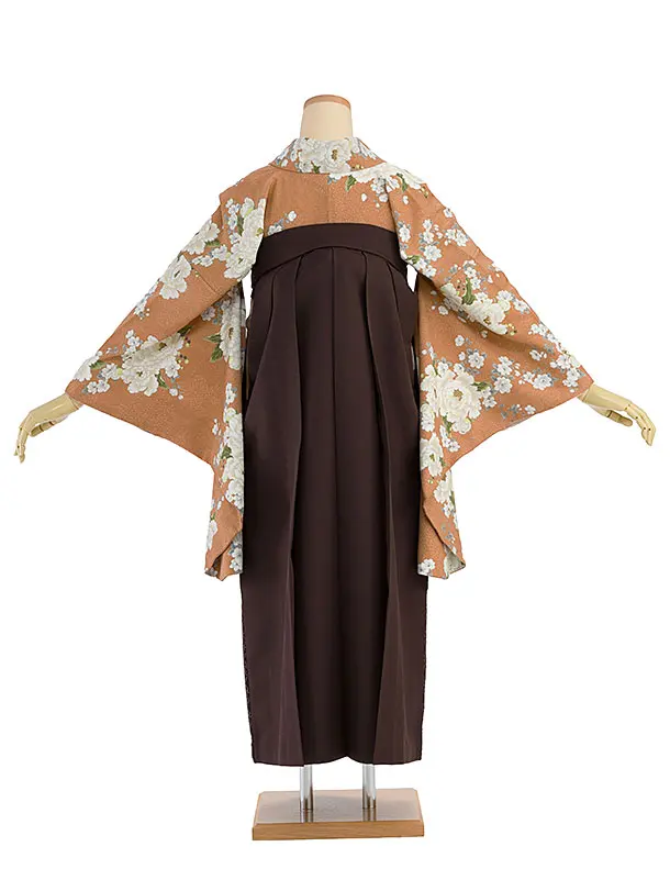 卒業女性袴 1261 Heather／アプリコット 牡丹／ブラウン レース切替袴