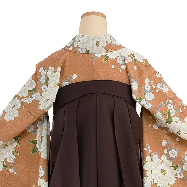 卒業女性袴 1261 Heather／アプリコット 牡丹／ブラウン レース切替袴