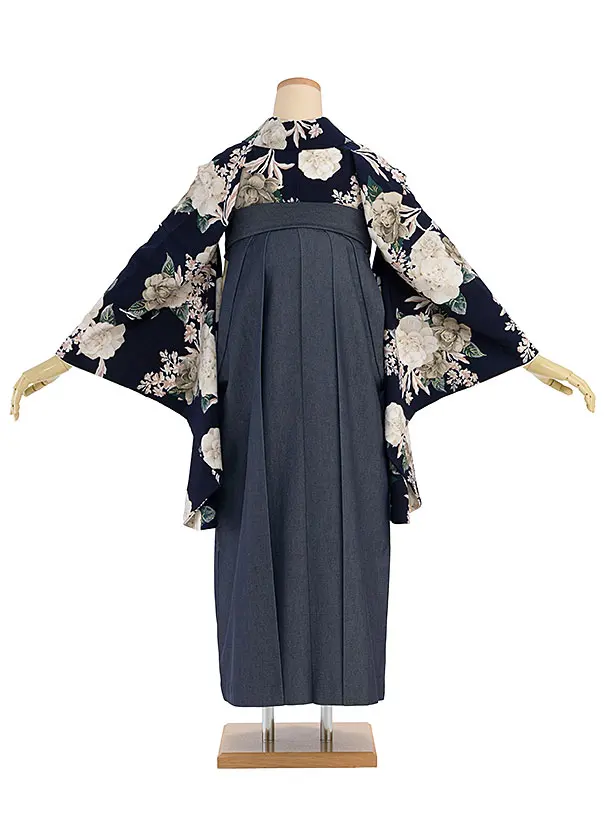 卒業式女性袴 1263 Heather／紺 椿／紺 デニム切替袴