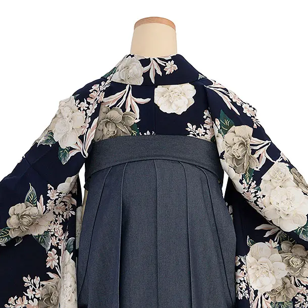 卒業式女性袴 1263 Heather／紺 椿／紺 デニム切替袴