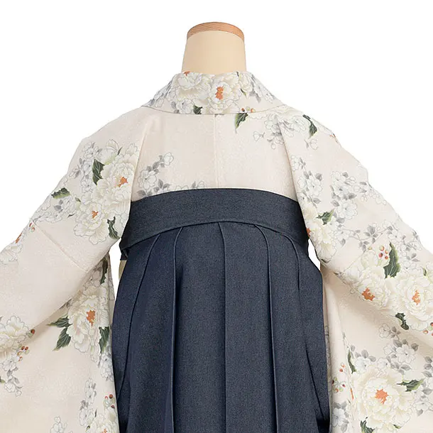 卒業式女性袴 1266 Heather／オフホワイト 牡丹／紺 デニム切替袴