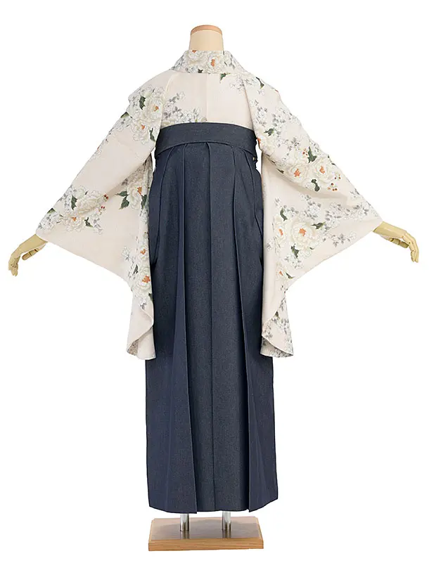 卒業式女性袴 1268 Heather／オフホワイト 牡丹／紺 デニム切替袴