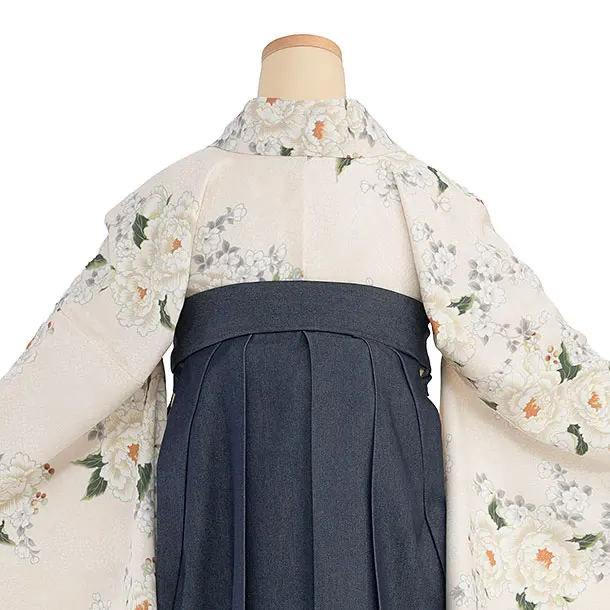 卒業式女性袴 1268 Heather／オフホワイト 牡丹／紺 デニム切替袴