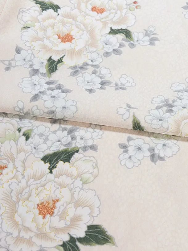 卒業式女性袴 1268 Heather／オフホワイト 牡丹／紺 デニム切替袴