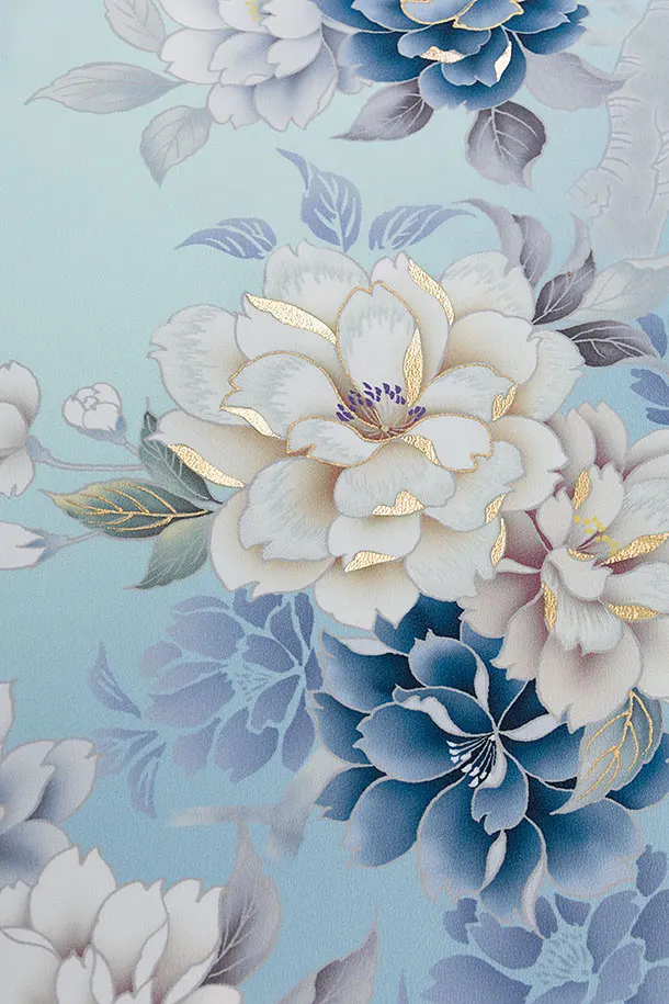 卒業式女性袴 1270 水色 牡丹／クリーム袴