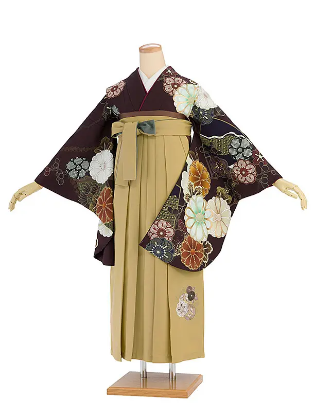 卒業式女性袴 1271 茶色 華扇／からし色袴