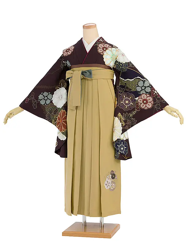 卒業式女性袴 1271 茶色 華扇／からし色袴