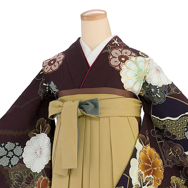 卒業式女性袴 1271 茶色 華扇／からし色袴