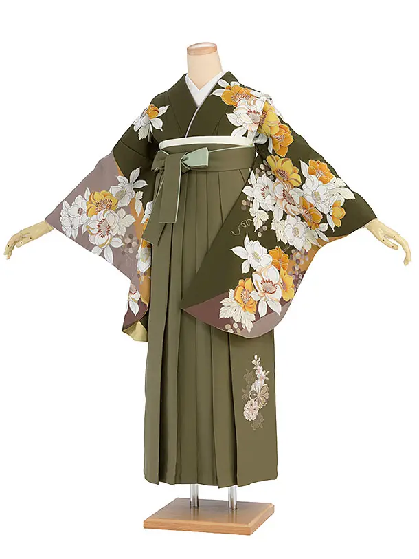 卒業式女性袴 1272 カーキ 花華／カーキ袴