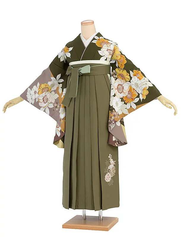 卒業式女性袴 1272 カーキ 花華／カーキ袴