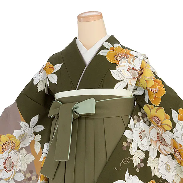 卒業式女性袴 1272 カーキ 花華／カーキ袴