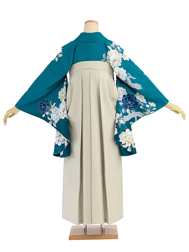卒業式女性袴 1273 青緑 牡丹／ベージュ袴