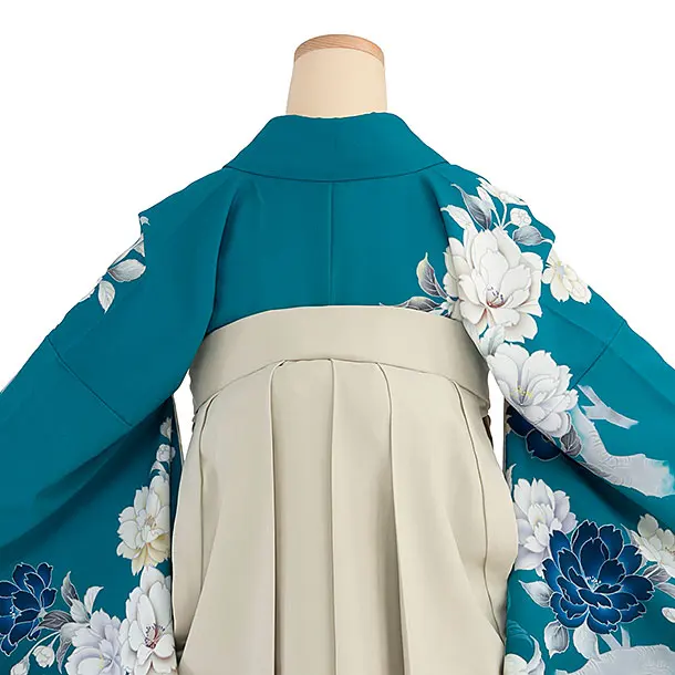 卒業式女性袴 1273 青緑 牡丹／ベージュ袴
