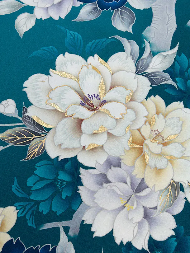 卒業式女性袴 1273 青緑 牡丹／ベージュ袴