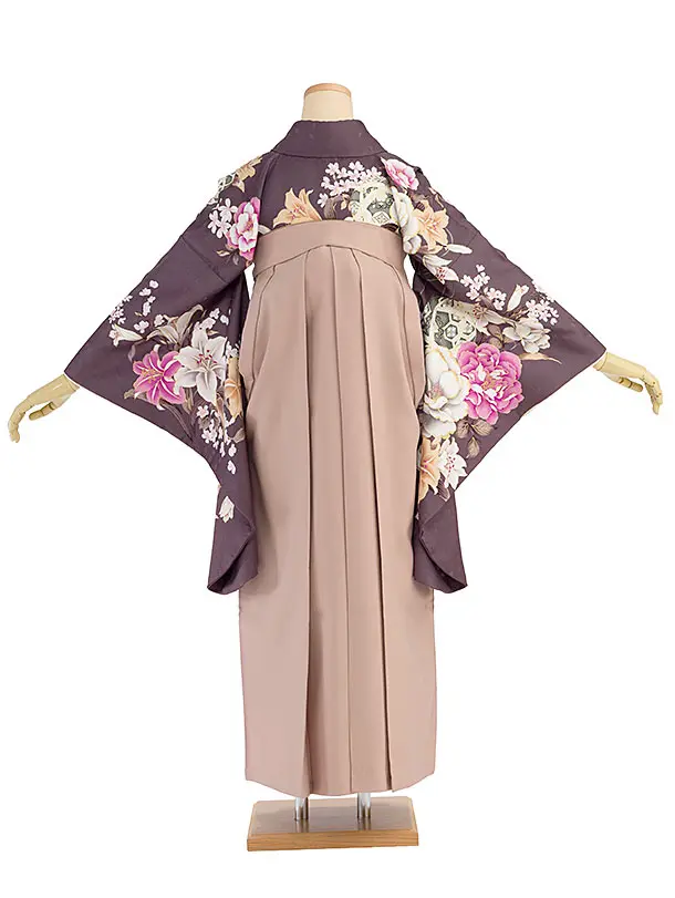 卒業式女性袴 1274 臙脂鼠（えんじねず） 牡丹ゆり／くすみピンク袴