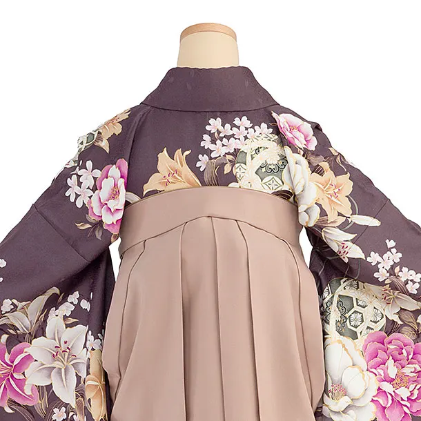 卒業式女性袴 1274 臙脂鼠（えんじねず） 牡丹ゆり／くすみピンク袴