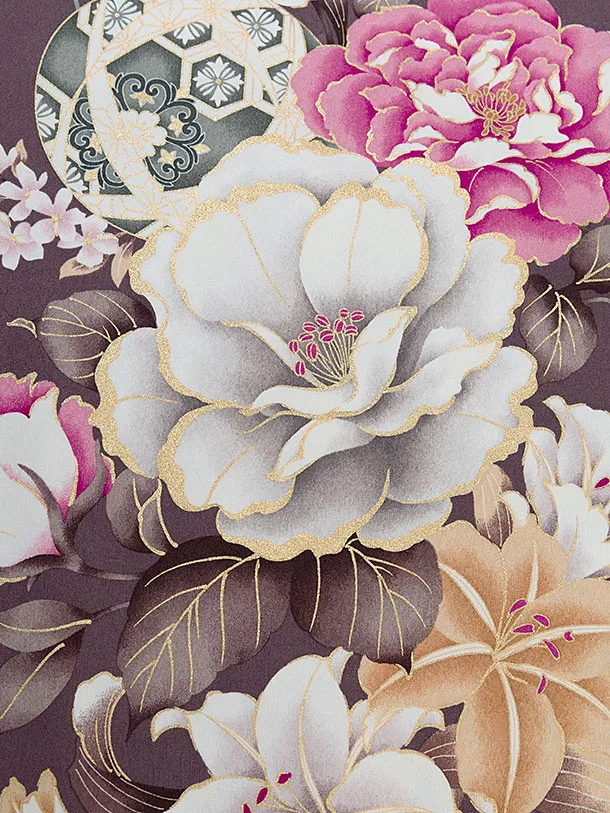 卒業式女性袴 1274 臙脂鼠（えんじねず） 牡丹ゆり／くすみピンク袴