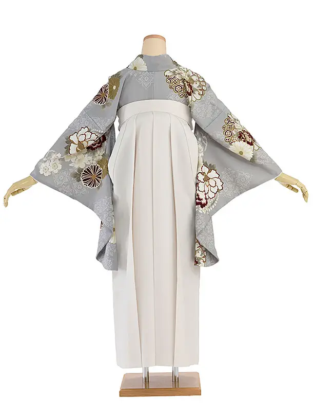 卒業式女性袴 1277 Kansai／グレー 牡丹菊／オフホワイト袴