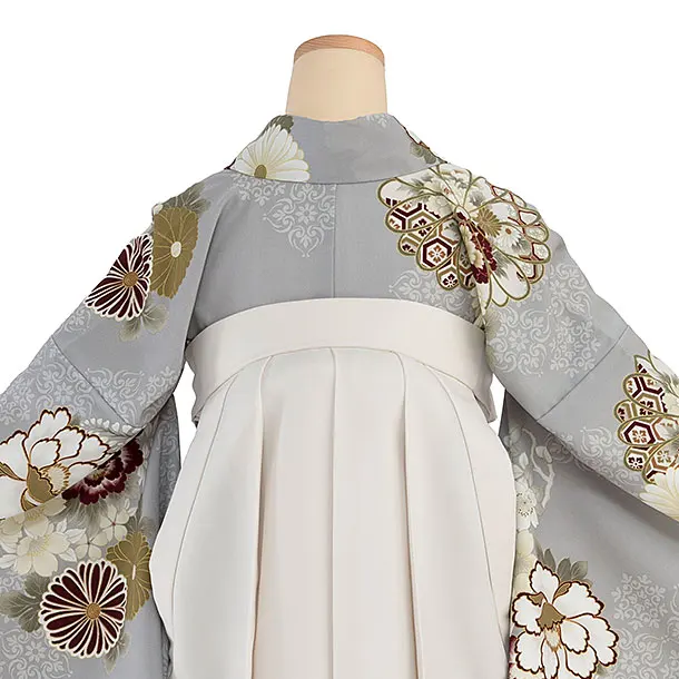 卒業式女性袴 1277 Kansai／グレー 牡丹菊／オフホワイト袴