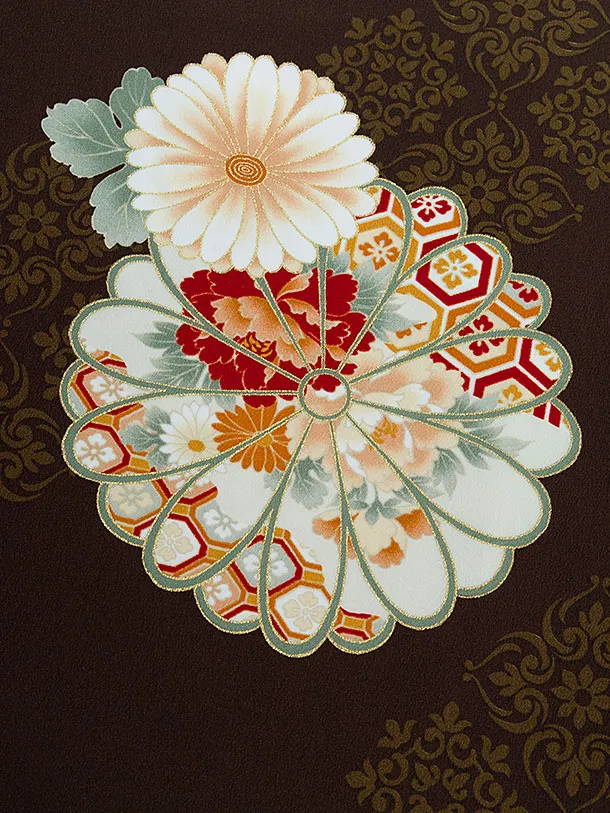 卒業式女性袴 1279 Kansai／茶色 牡丹菊／ボルドー袴