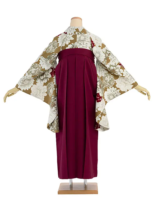 卒業式女性袴 1282 Kansai／アンティークゴールド 牡丹／ボルドー袴