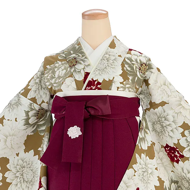 卒業式女性袴 1282 Kansai／アンティークゴールド 牡丹／ボルドー袴