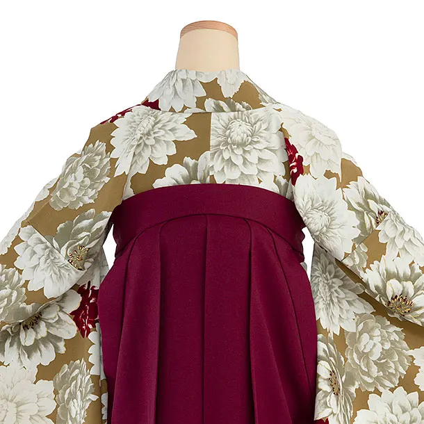 卒業式女性袴 1282 Kansai／アンティークゴールド 牡丹／ボルドー袴