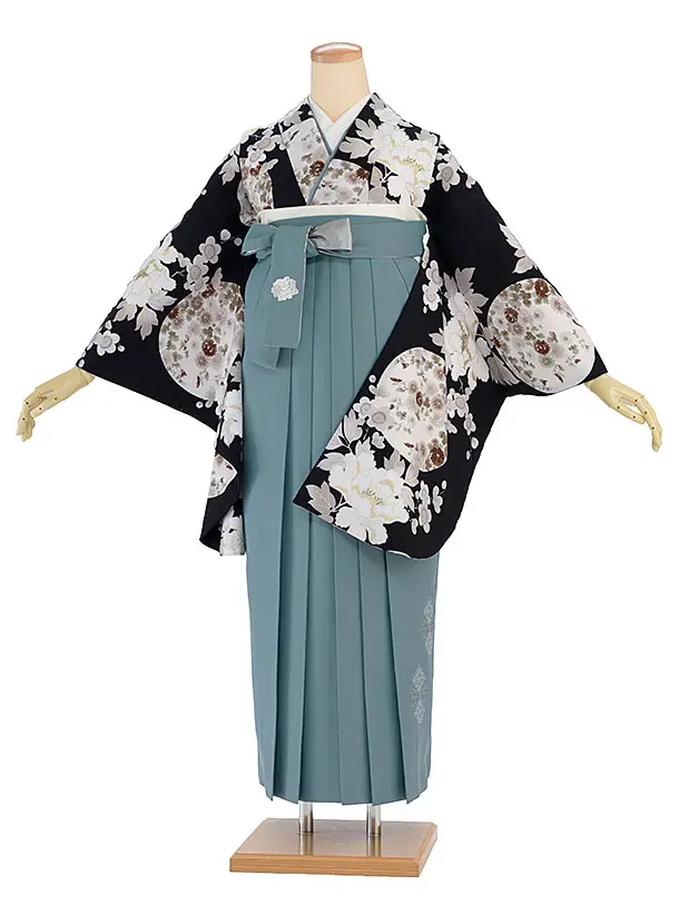 卒業式女性袴 1283 Kansai／濃藍 牡丹梅／水浅葱袴