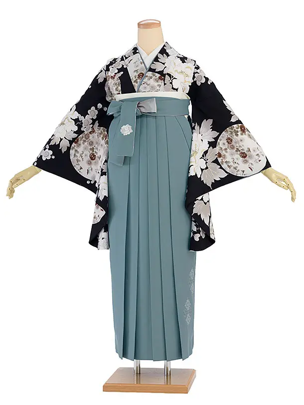 卒業式女性袴 1283 Kansai／濃藍 牡丹梅／水浅葱袴