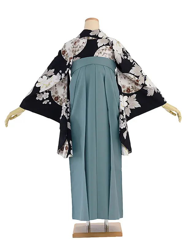 卒業式女性袴 1284 Kansai／濃藍 牡丹梅／水浅葱袴