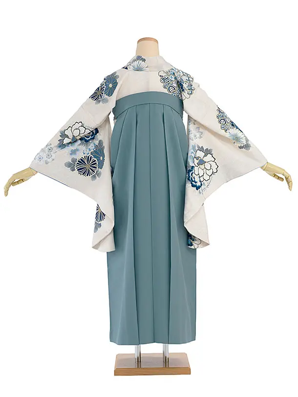 卒業式女性袴 1285 Kansai／オフホワイト 牡丹菊／水浅葱袴