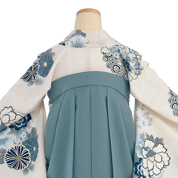 卒業式女性袴 1285 Kansai／オフホワイト 牡丹菊／水浅葱袴