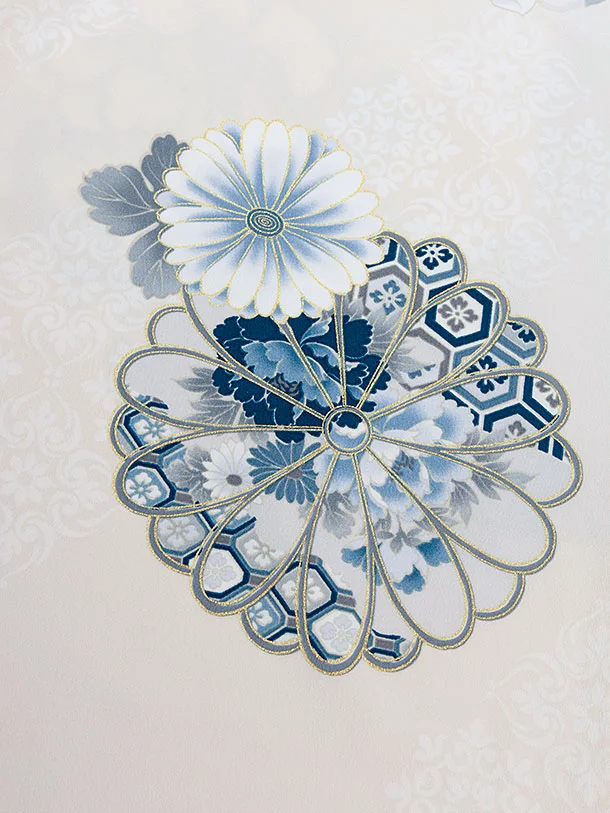 卒業式女性袴 1285 Kansai／オフホワイト 牡丹菊／水浅葱袴