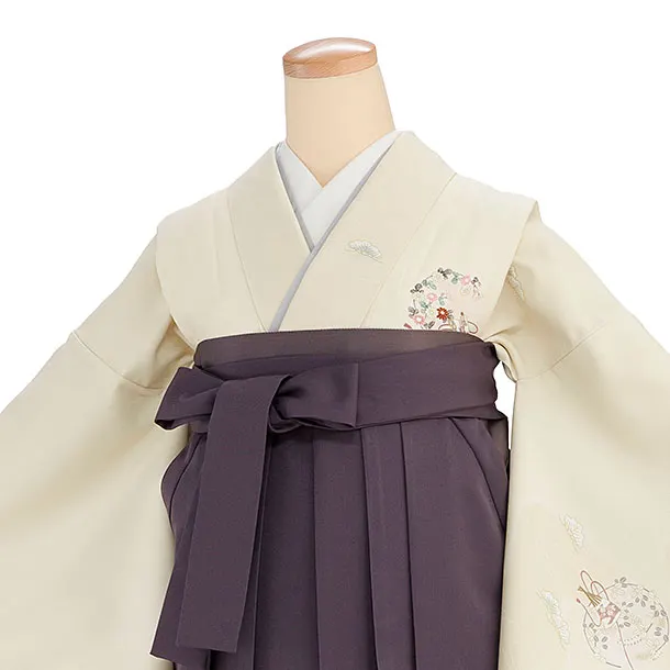 先生,教員向け袴レンタル 1291 クリーム 花輪に松／くすみパープル袴