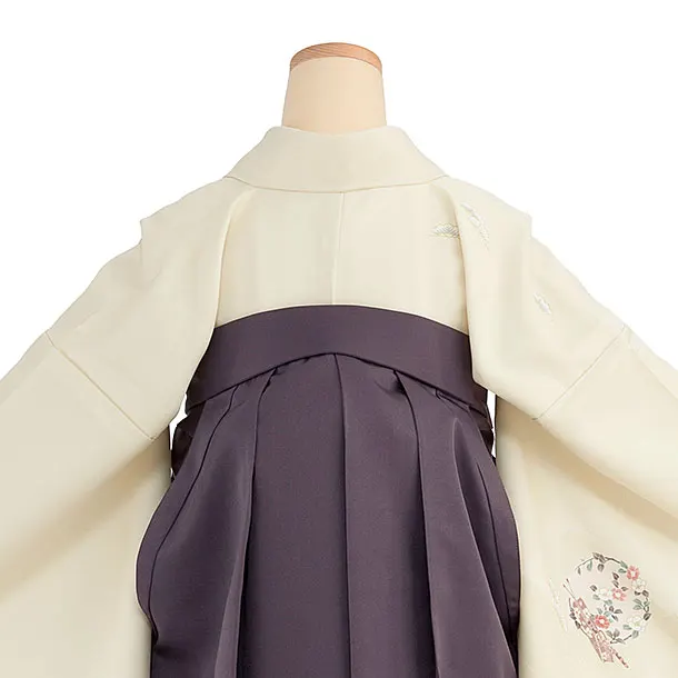 先生,教員向け袴レンタル 1291 クリーム 花輪に松／くすみパープル袴