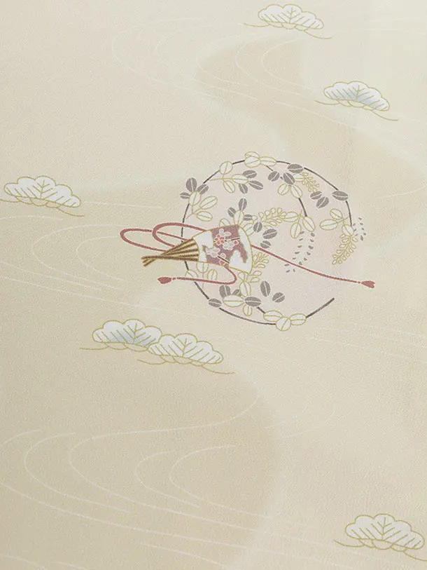 先生,教員向け袴レンタル 1291 クリーム 花輪に松／くすみパープル袴