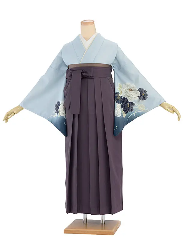 先生,教員向け袴レンタル 1293 水色 牡丹菊／くすみ紫袴