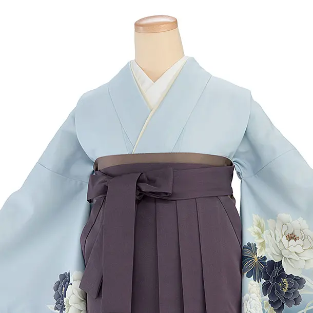 先生,教員向け袴レンタル 1293 水色 牡丹菊／くすみ紫袴