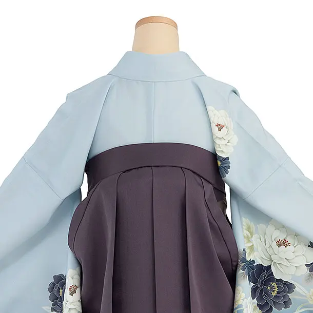 先生,教員向け袴レンタル 1293 水色 牡丹菊／くすみ紫袴