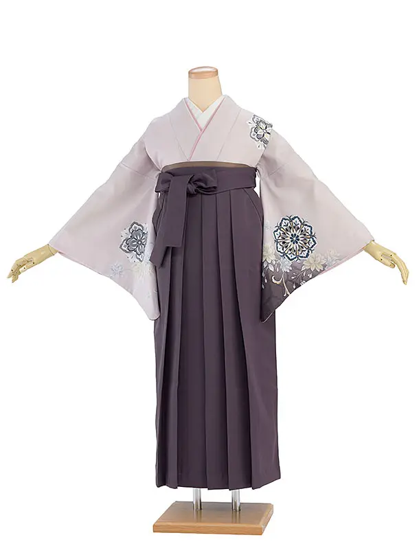 先生,教員向け袴レンタル 1294 淡くすみピンク 華紋／くすみパープル袴