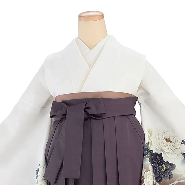 先生,教員向け袴レンタル 1295 白 牡丹菊／くすみ紫袴