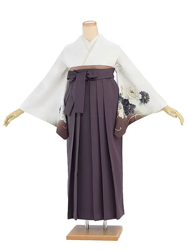 先生,教員向け袴レンタル 1296 白 牡丹菊／くすみ紫袴