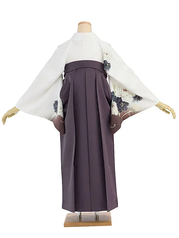 先生,教員向け袴レンタル 1296 白 牡丹菊／くすみ紫袴