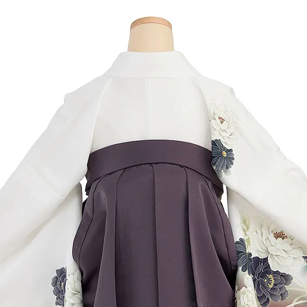 先生,教員向け袴レンタル 1296 白 牡丹菊／くすみ紫袴