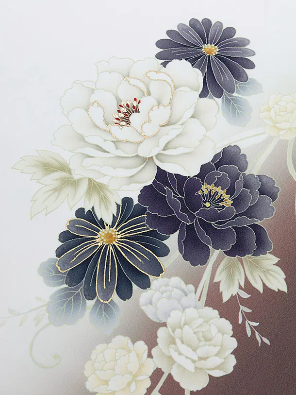 先生,教員向け袴レンタル 1296 白 牡丹菊／くすみ紫袴