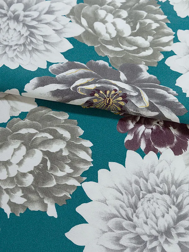 卒業式女性袴 1298 Kansai／青緑 牡丹／オリーブブラウン袴