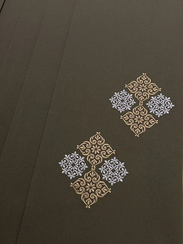 卒業式女性袴 1298 Kansai／青緑 牡丹／オリーブブラウン袴